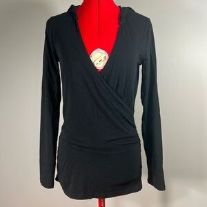 Long Sleeve Black Faux-Wrap Athletic Top - M